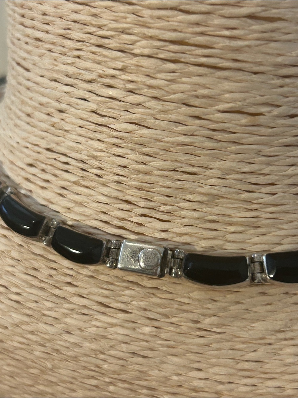 Vintage 950 silver and onyx Inlay Modernist necklace Mexico 16” - Picture 2 of 6